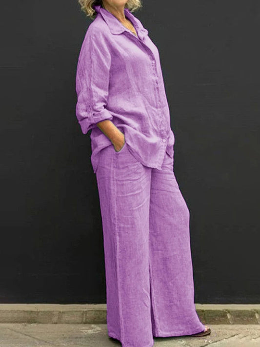 Petra | Women's Wide Leg Pants & Long Sleeve Shirt 2 Piece Set