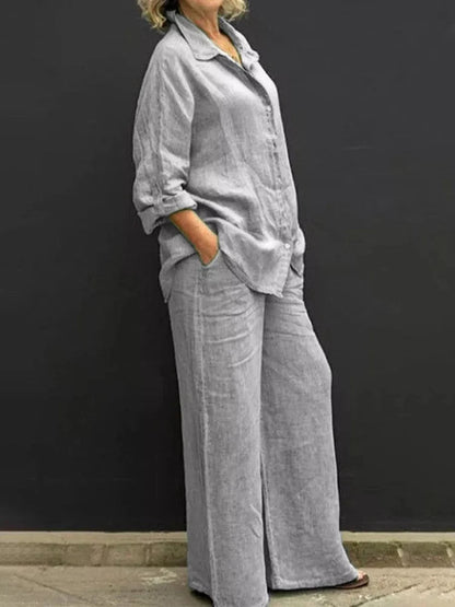 Petra | Women's Wide Leg Pants & Long Sleeve Shirt 2 Piece Set