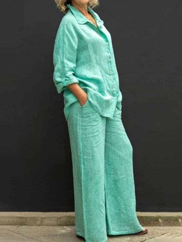 Petra | Women's Wide Leg Pants & Long Sleeve Shirt 2 Piece Set