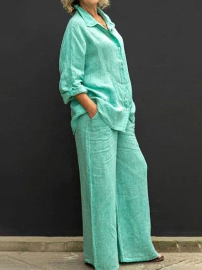 Petra | Women's Wide Leg Pants & Long Sleeve Shirt 2 Piece Set