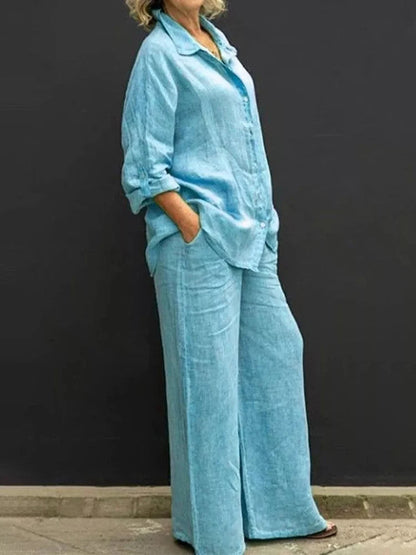 Petra | Women's Wide Leg Pants & Long Sleeve Shirt 2 Piece Set