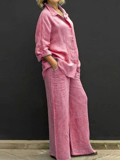 Petra | Women's Wide Leg Pants & Long Sleeve Shirt 2 Piece Set