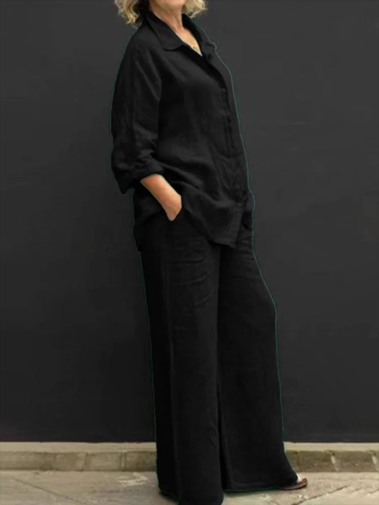 Petra | Women's Wide Leg Pants & Long Sleeve Shirt 2 Piece Set