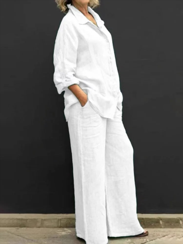 Petra | Women's Wide Leg Pants & Long Sleeve Shirt 2 Piece Set