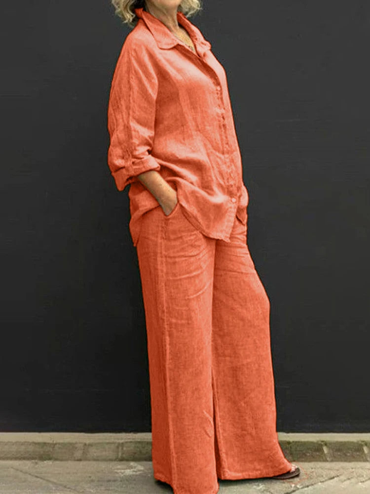 Petra | Women's Wide Leg Pants & Long Sleeve Shirt 2 Piece Set