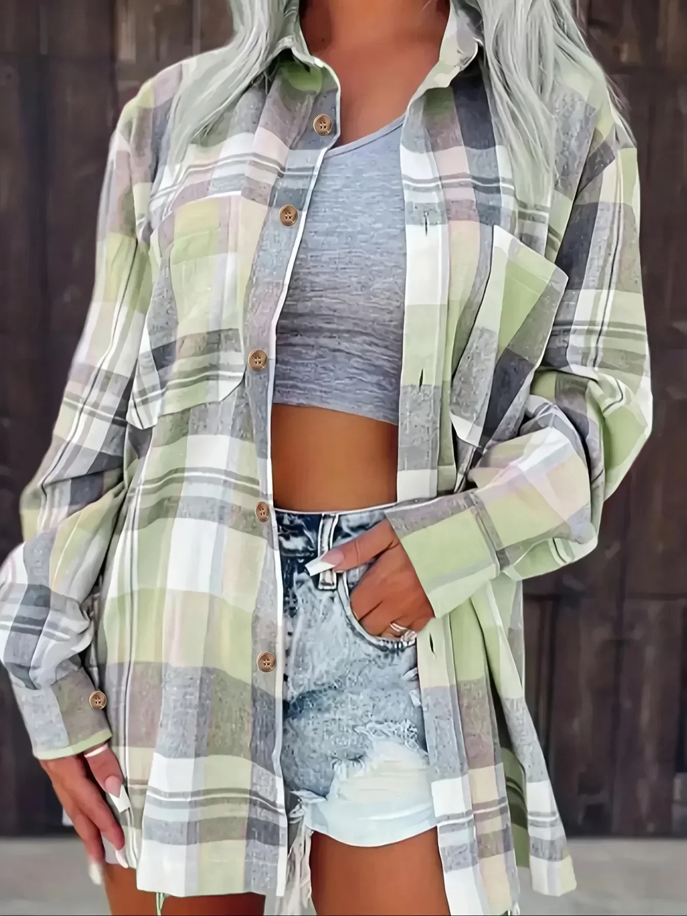 Corinna | Women's Oversized Plaid Flannel Button-Down Shirt