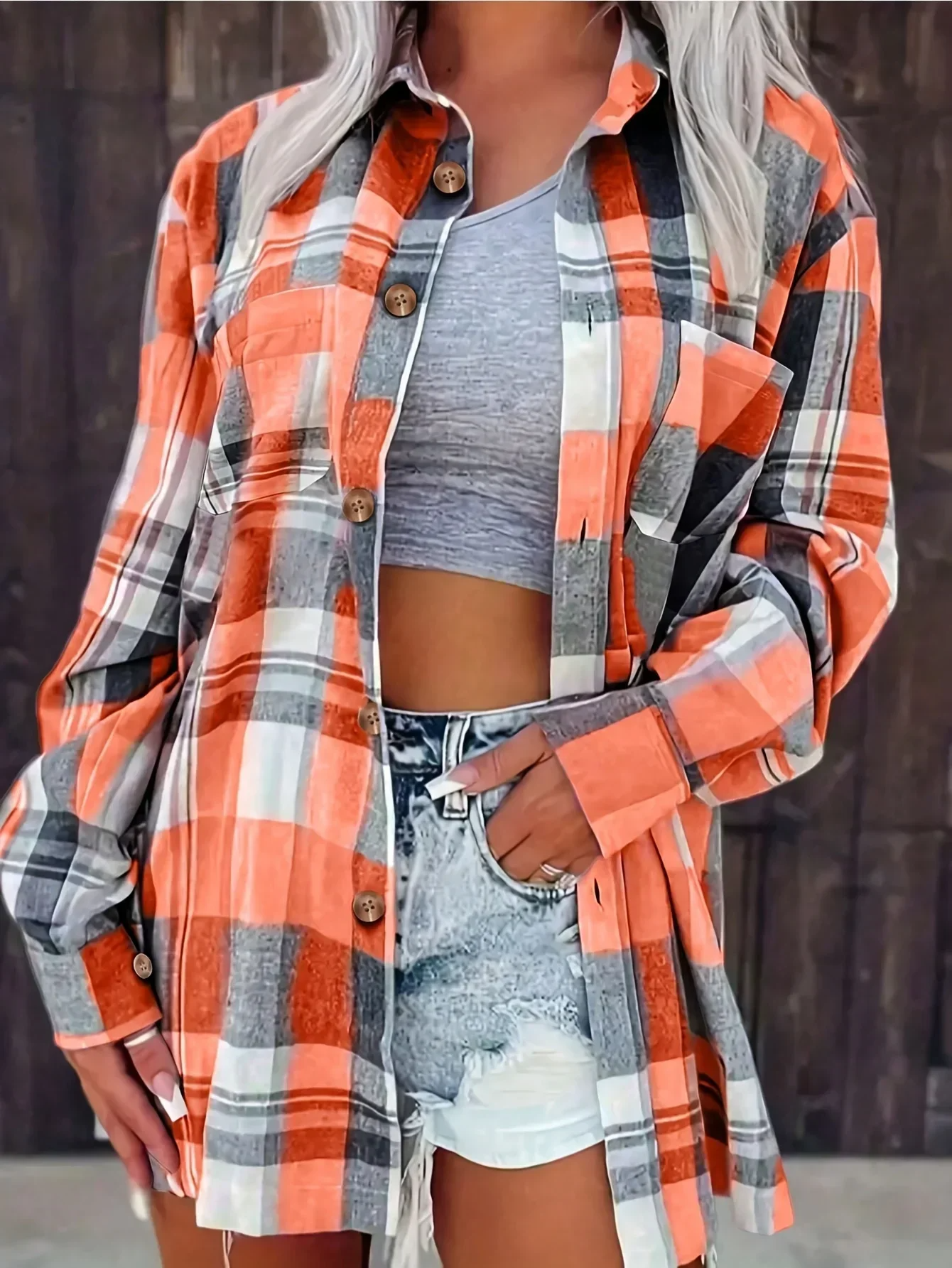 Corinna | Women's Oversized Plaid Flannel Button-Down Shirt