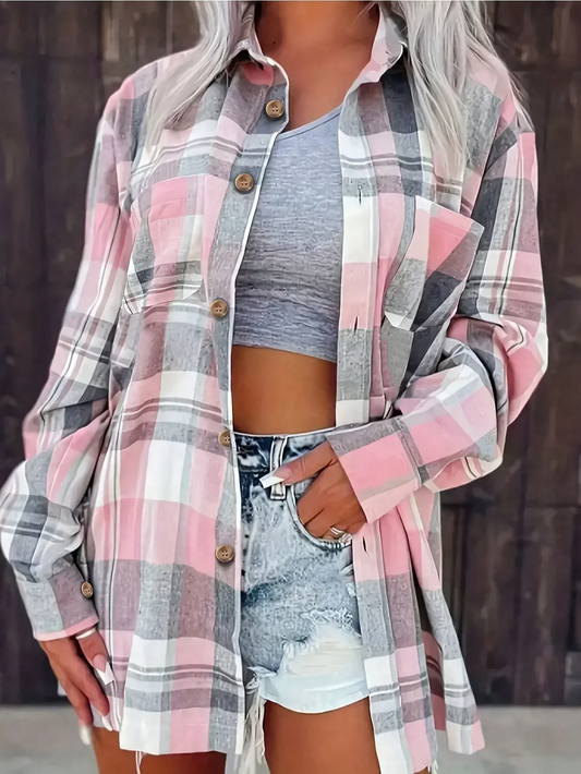 Corinna™ | Women's Oversized Plaid Flannel Button-Down Shirt