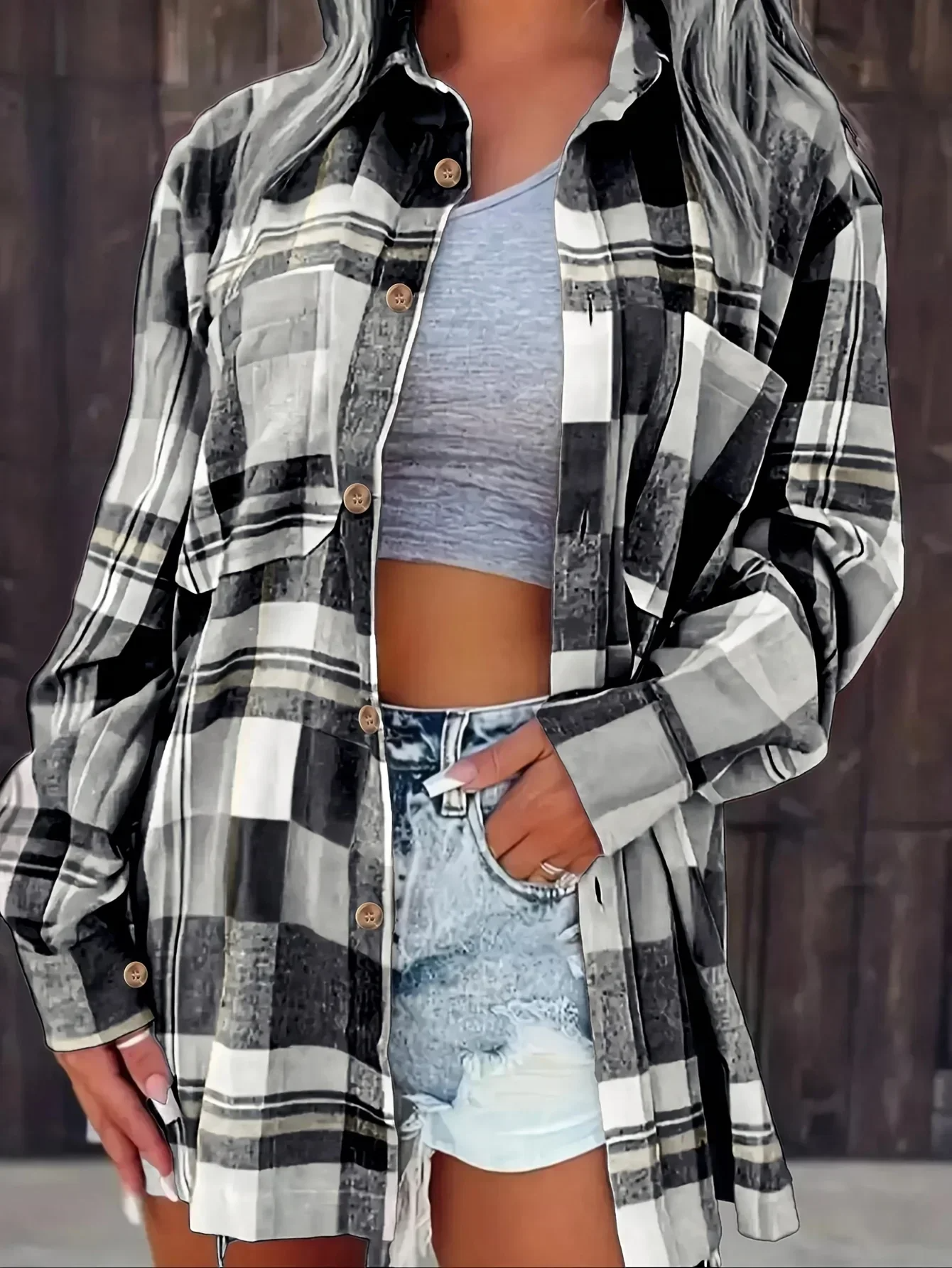 Corinna | Women's Oversized Plaid Flannel Button-Down Shirt
