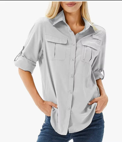 Valentina | Women's UPF 50 Long Sleeve Hiking Shirt Roll-Up Safari Shirt
