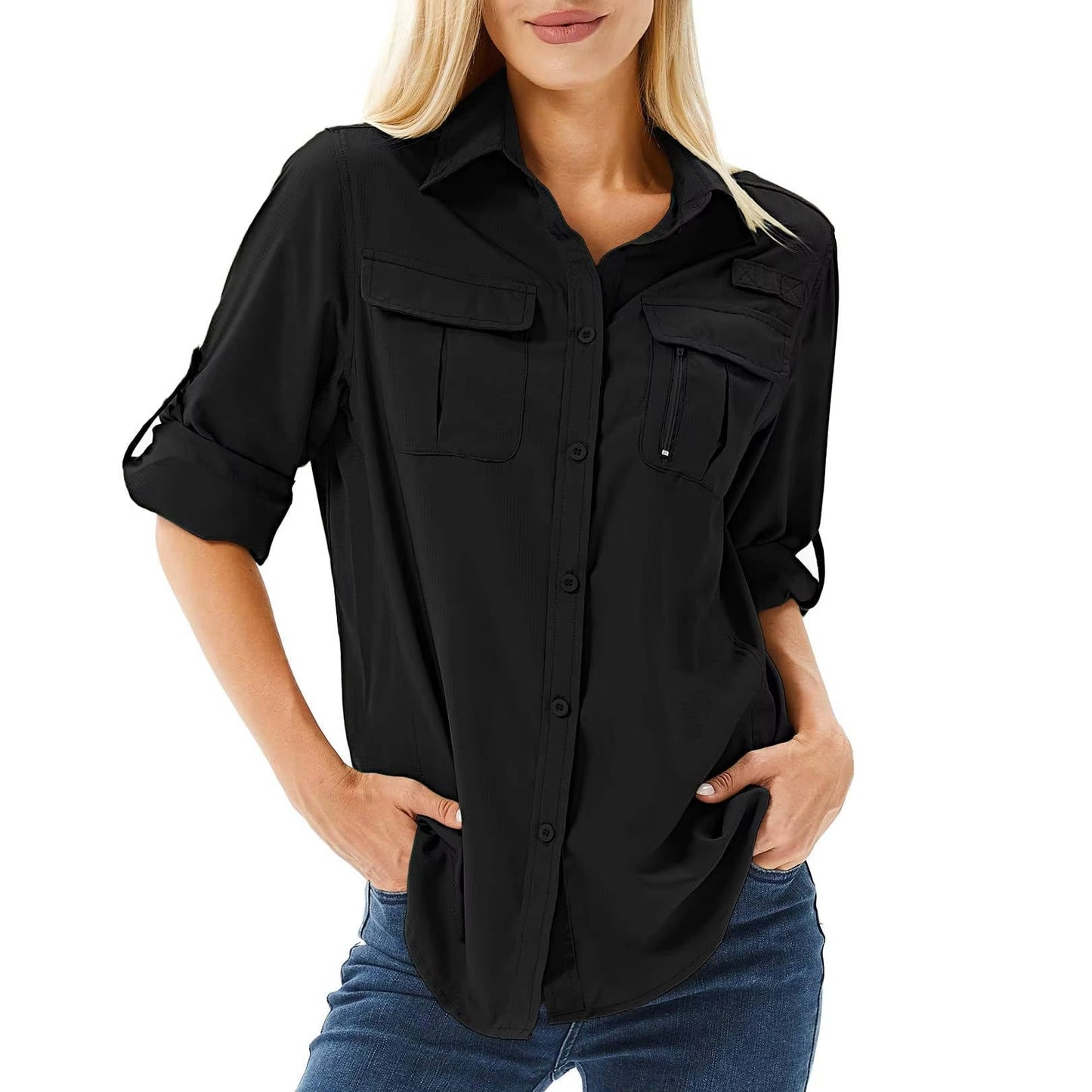 Valentina | Women's UPF 50 Long Sleeve Hiking Shirt Roll-Up Safari Shirt