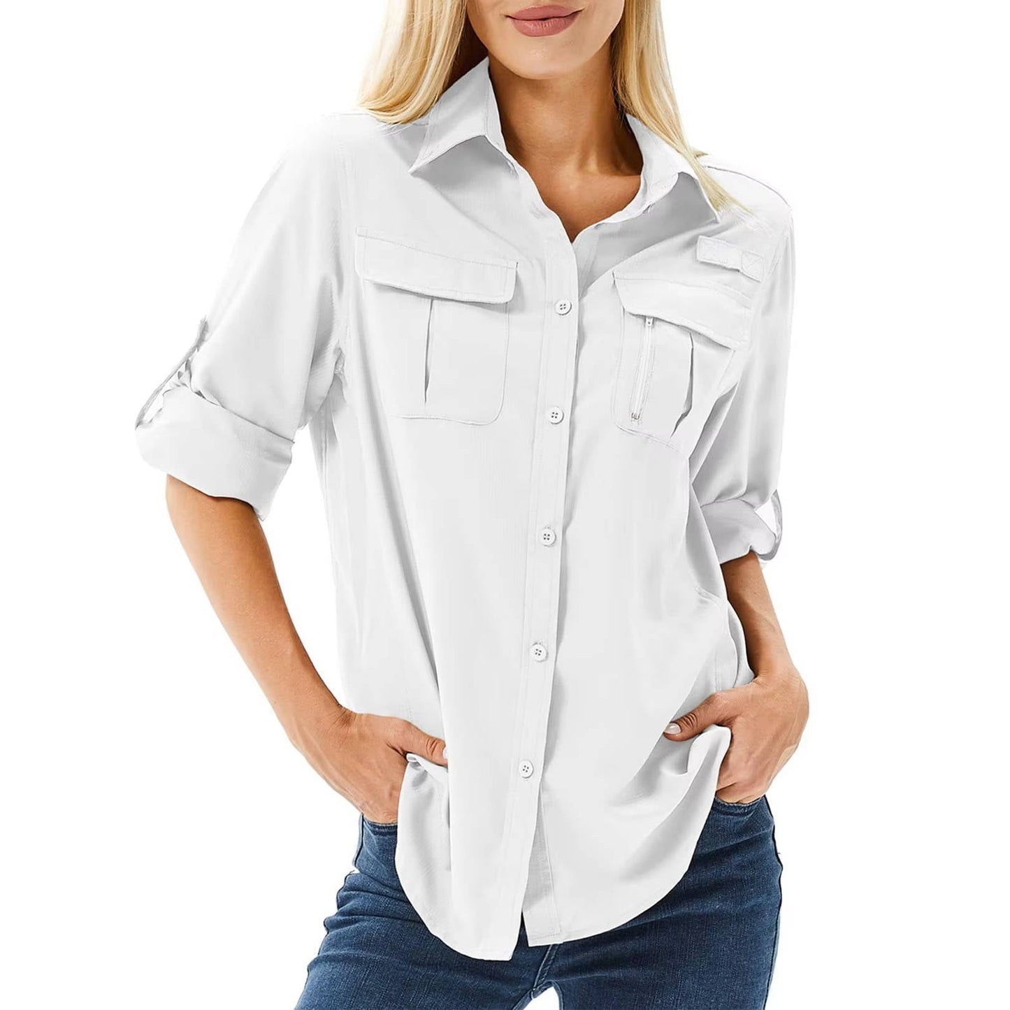 Valentina | Women's UPF 50 Long Sleeve Hiking Shirt Roll-Up Safari Shirt