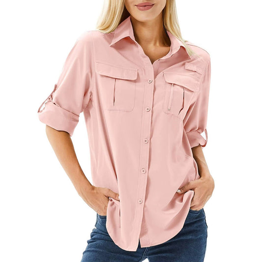 Valentina | Women's UPF 50 Long Sleeve Hiking Shirt Roll-Up Safari Shirt