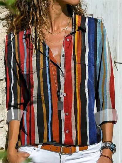 Daphne | Women's Geometric Print Long Sleeve Button Down Shirt