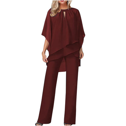 Vivienne | Women's Wide Leg Pantsuit Chiffon Batwing Sleeve