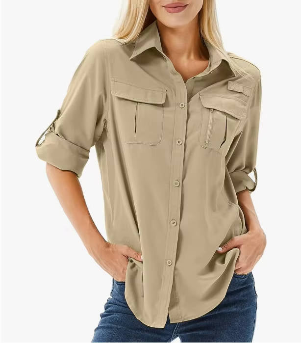 Valentina | Women's UPF 50 Long Sleeve Hiking Shirt Roll-Up Safari Shirt