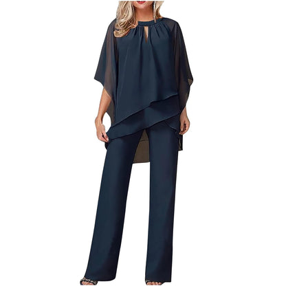 Vivienne | Women's Wide Leg Pantsuit Chiffon Batwing Sleeve