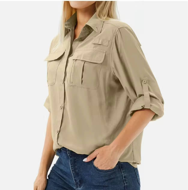 Valentina | Women's UPF 50 Long Sleeve Hiking Shirt Roll-Up Safari Shirt
