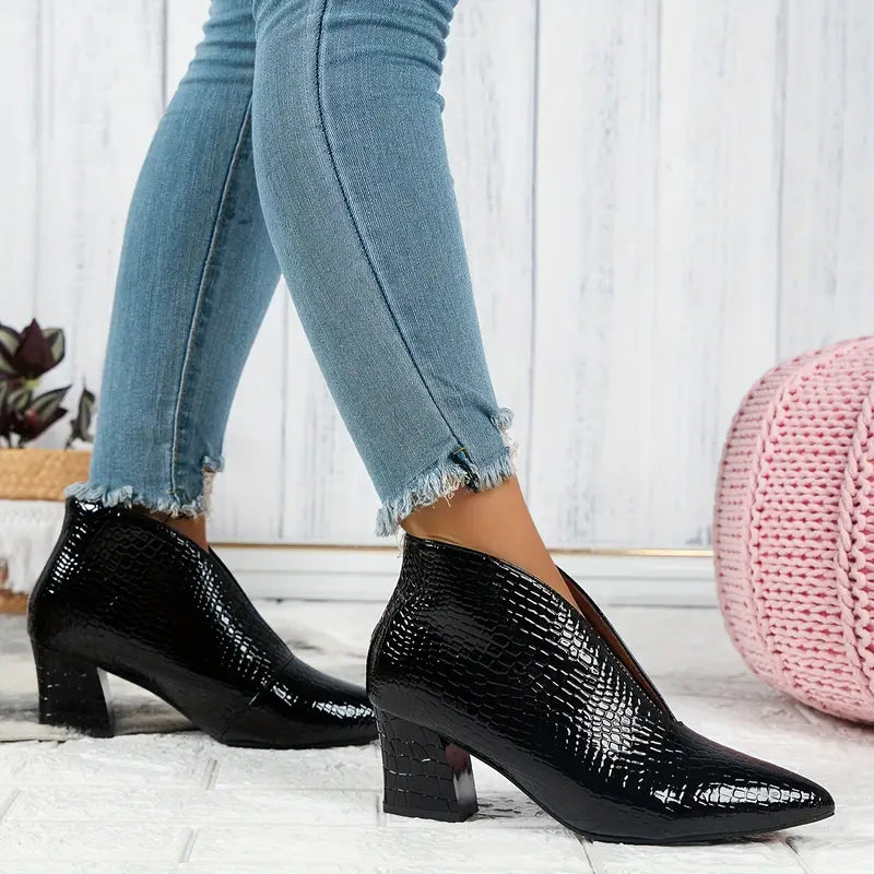 Camellia™ | Women's Textured Ankle Boots with Curved Cut and Mid Block Heel