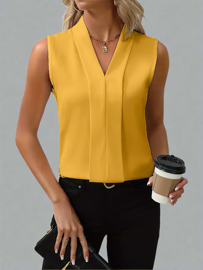 Lucy | Women's V-Neck Sleeveless Pleated Front Blouse Top