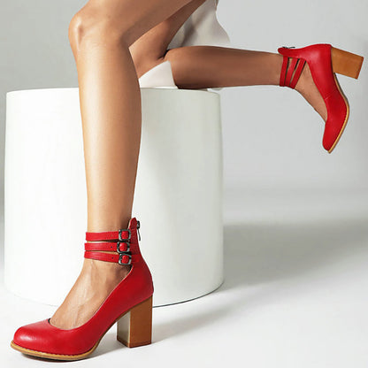 Harriet | Smooth Sandals with Ankle Strap and Thick Heel