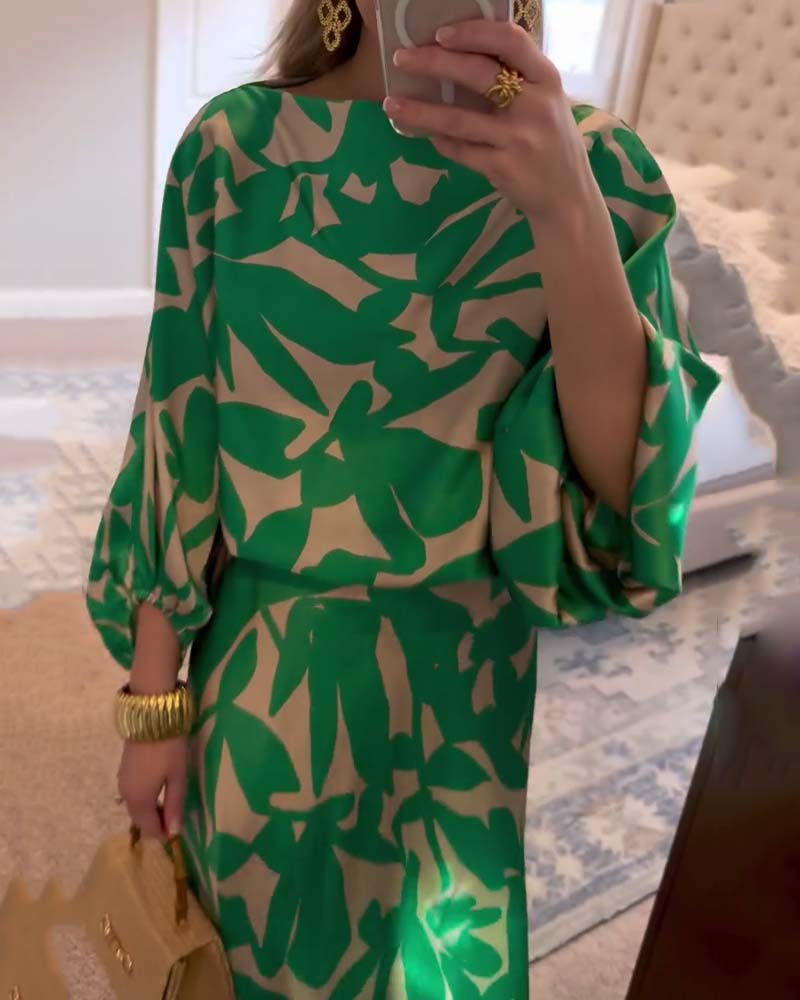Diana | Two-Piece Printed Set with Lantern Sleeves