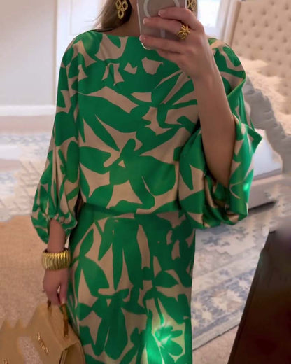 Diana | Two-Piece Printed Set with Lantern Sleeves