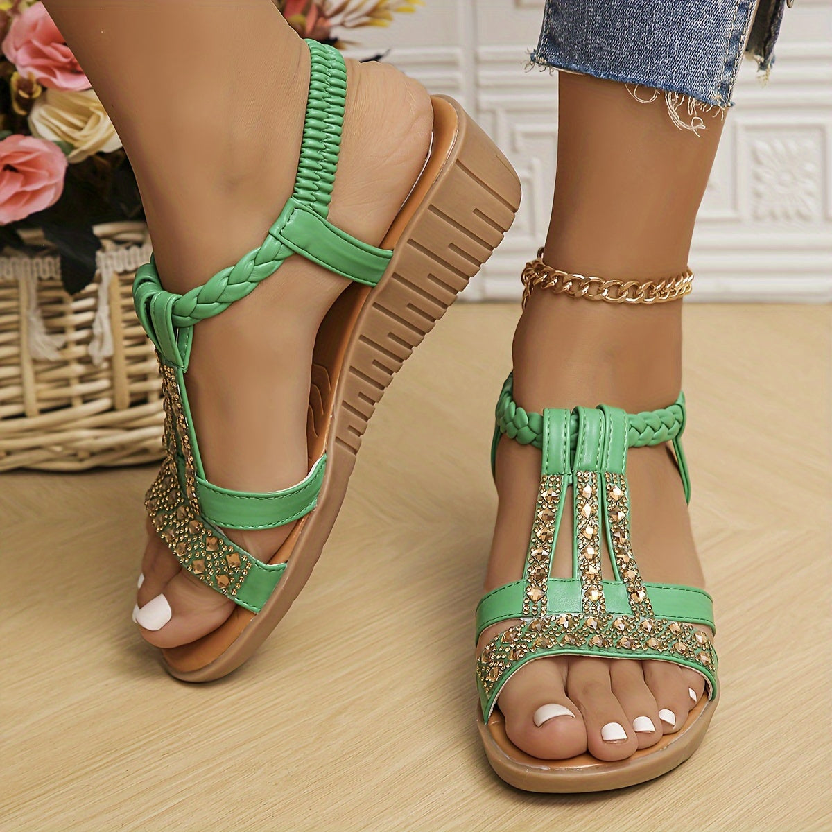 Adelaide | Women's Rhinestone Woven Sandals