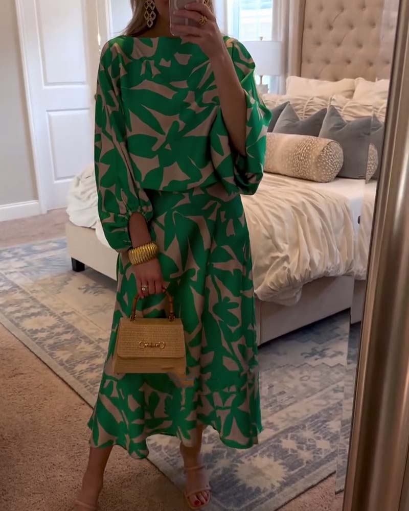 Ashley | Lantern Sleeve Printed Two-Piece Set