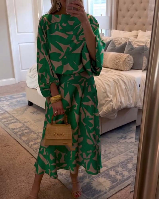 Ashley | Lantern Sleeve Printed Two-Piece Set