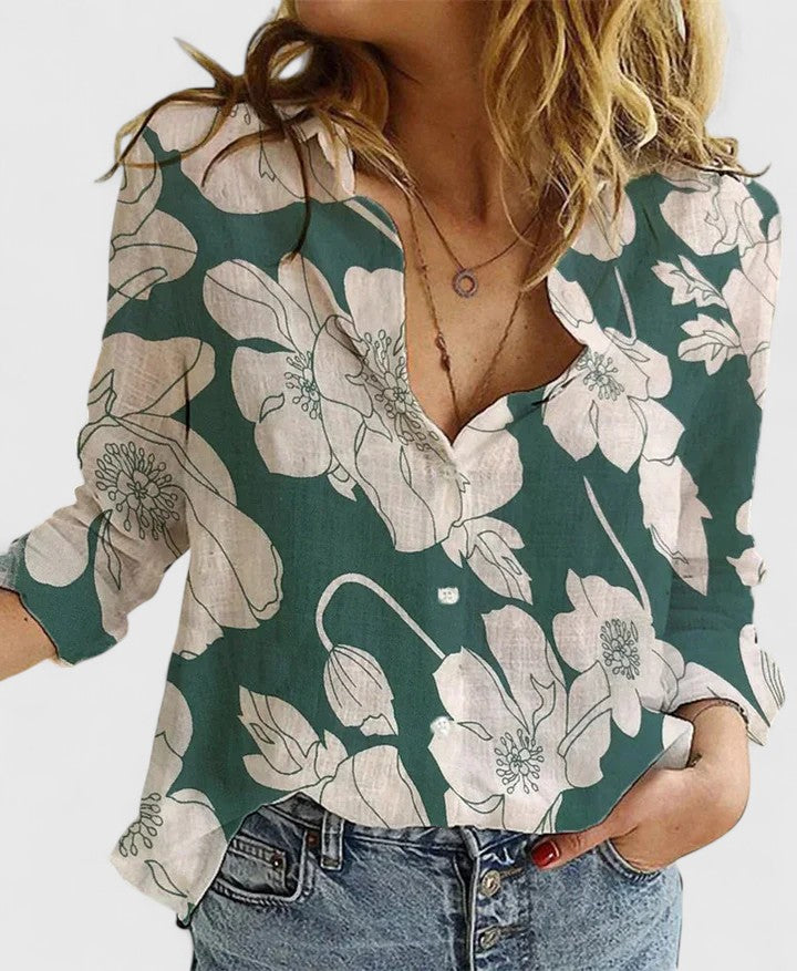 Corinna | Women's Linen Button Down Shirt with Lapel Collar