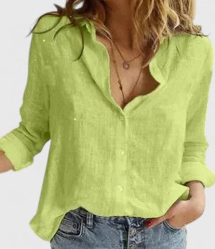 Corinna | Women's Linen Button Down Shirt with Lapel Collar