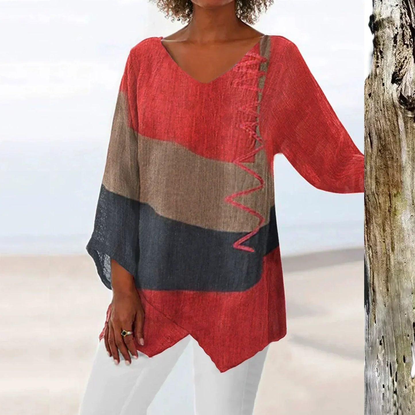 Josiane | Artistic Long Shirt with V-Neck