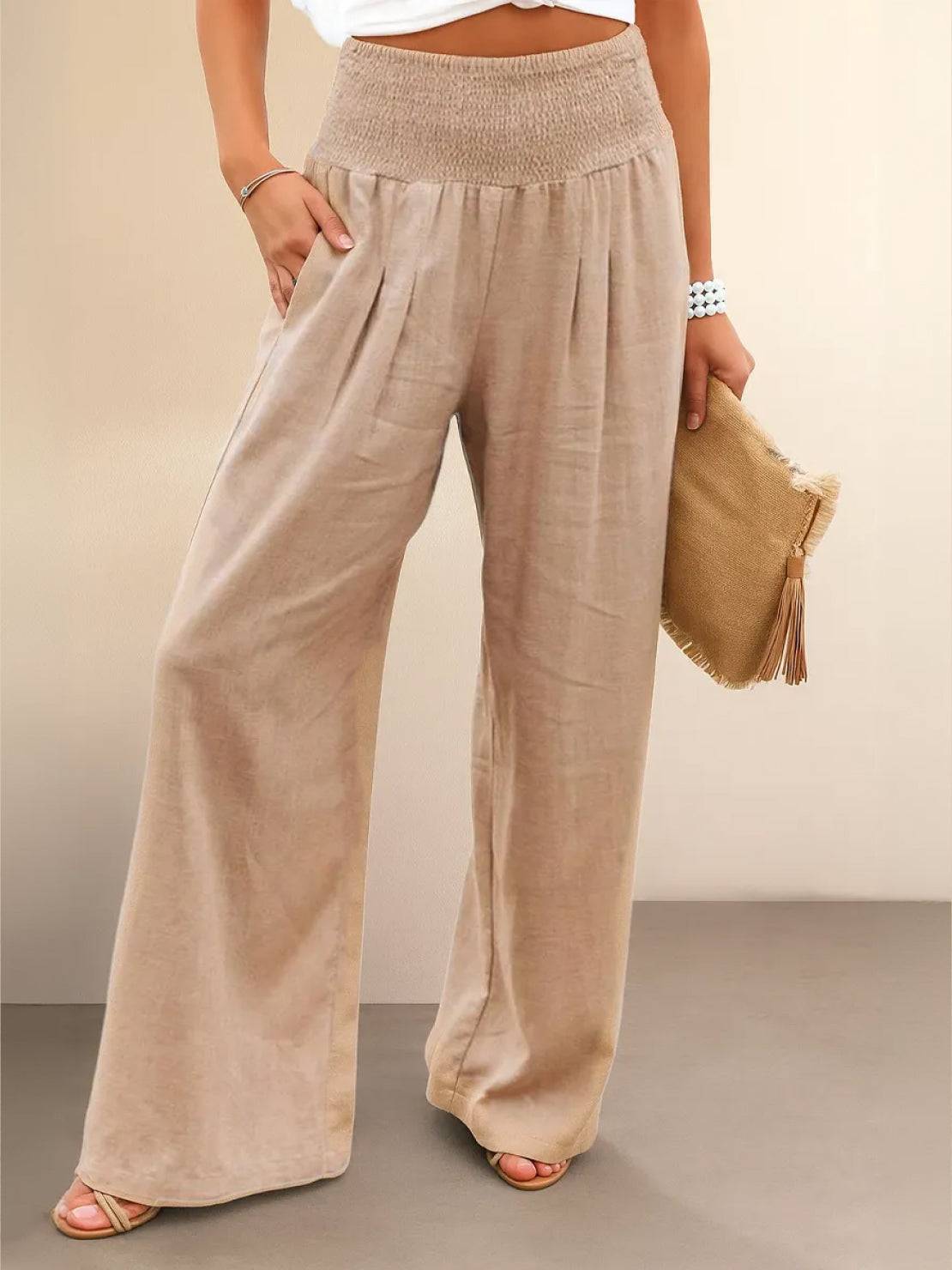 Sharnie | Women's High Waist Wide Leg Pants Smocked Waistband