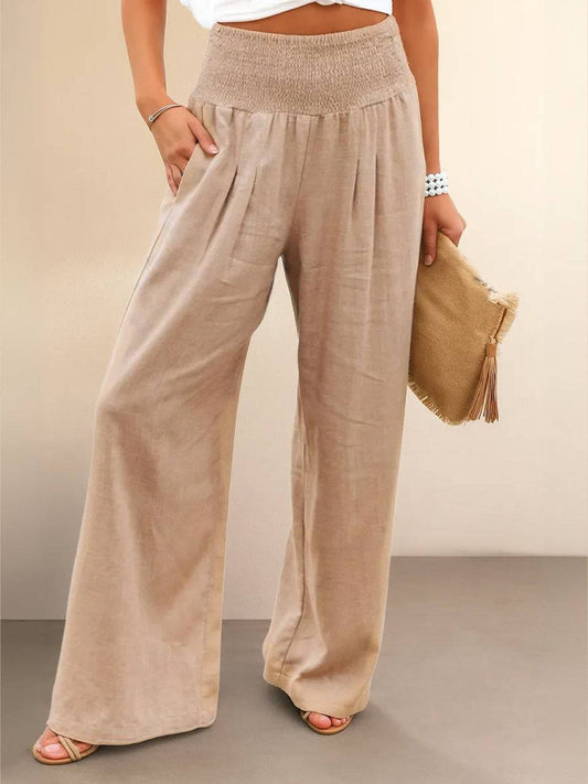 Sharnie™ | Women's High Waist Wide Leg Pants Smocked Waistband