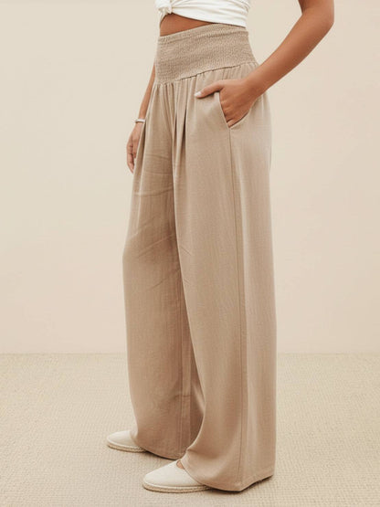 Sharnie | Women's High Waist Wide Leg Pants Smocked Waistband