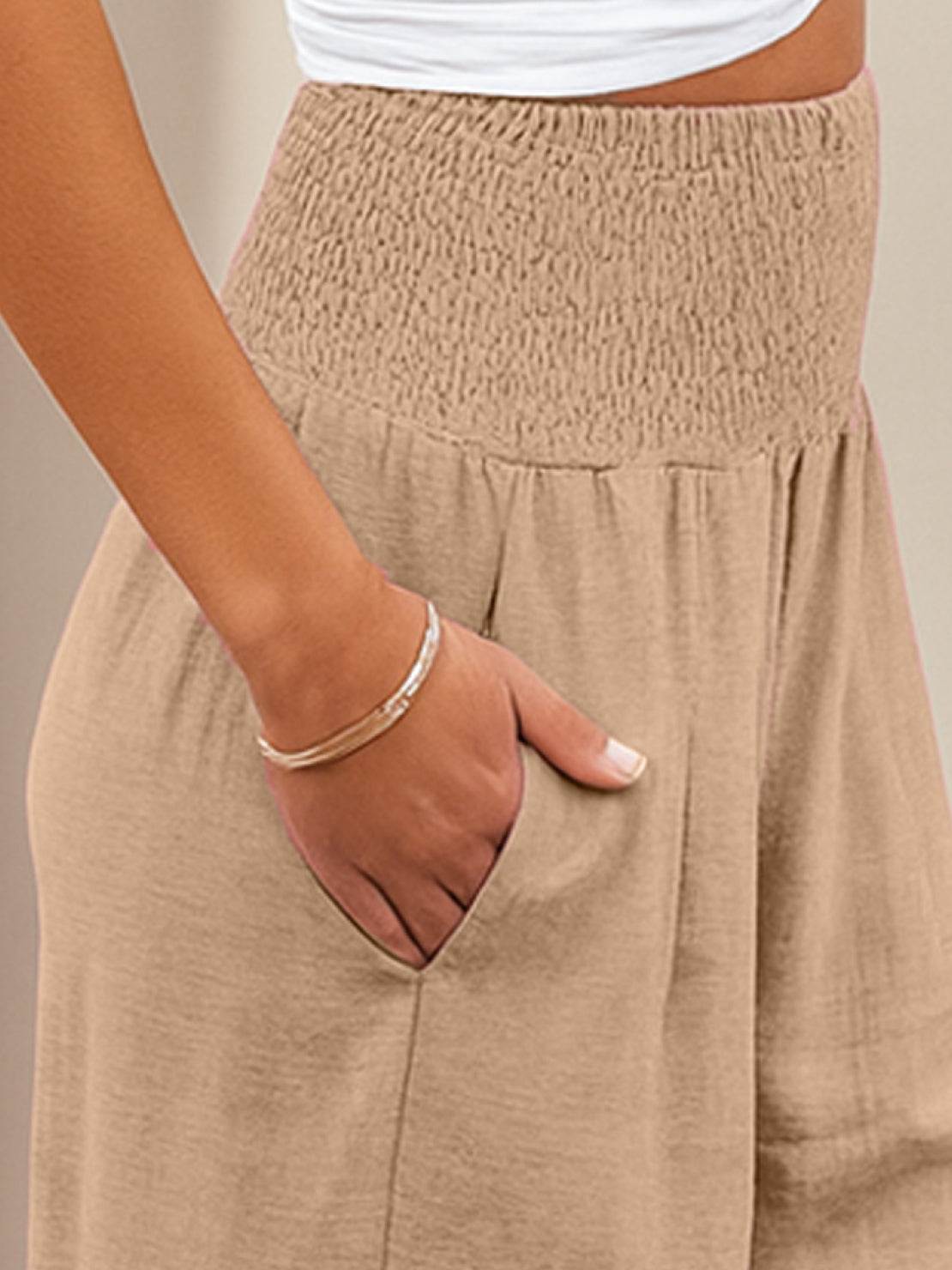 Sharnie | Women's High Waist Wide Leg Pants Smocked Waistband