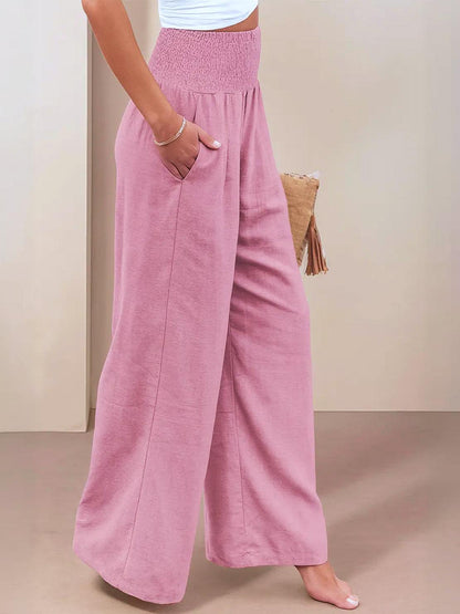 Sharnie | Women's High Waist Wide Leg Pants Smocked Waistband