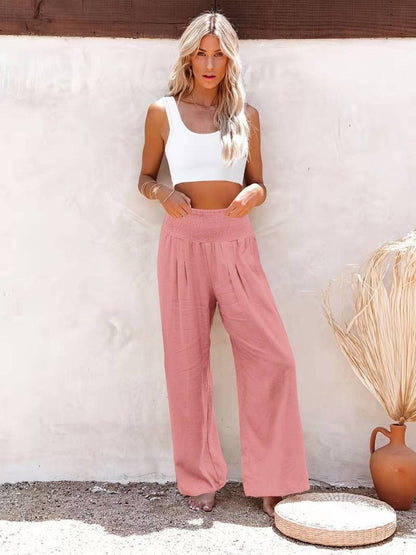 Sharnie | Women's High Waist Wide Leg Pants Smocked Waistband