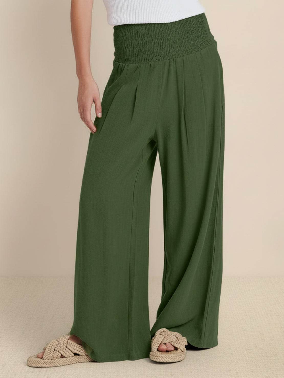 Sharnie | Women's High Waist Wide Leg Pants Smocked Waistband