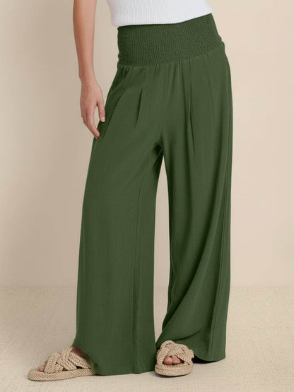 Sharnie | Women's High Waist Wide Leg Pants Smocked Waistband