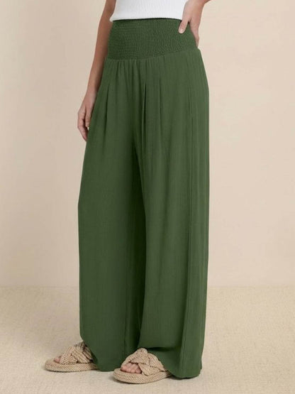 Sharnie | Women's High Waist Wide Leg Pants Smocked Waistband
