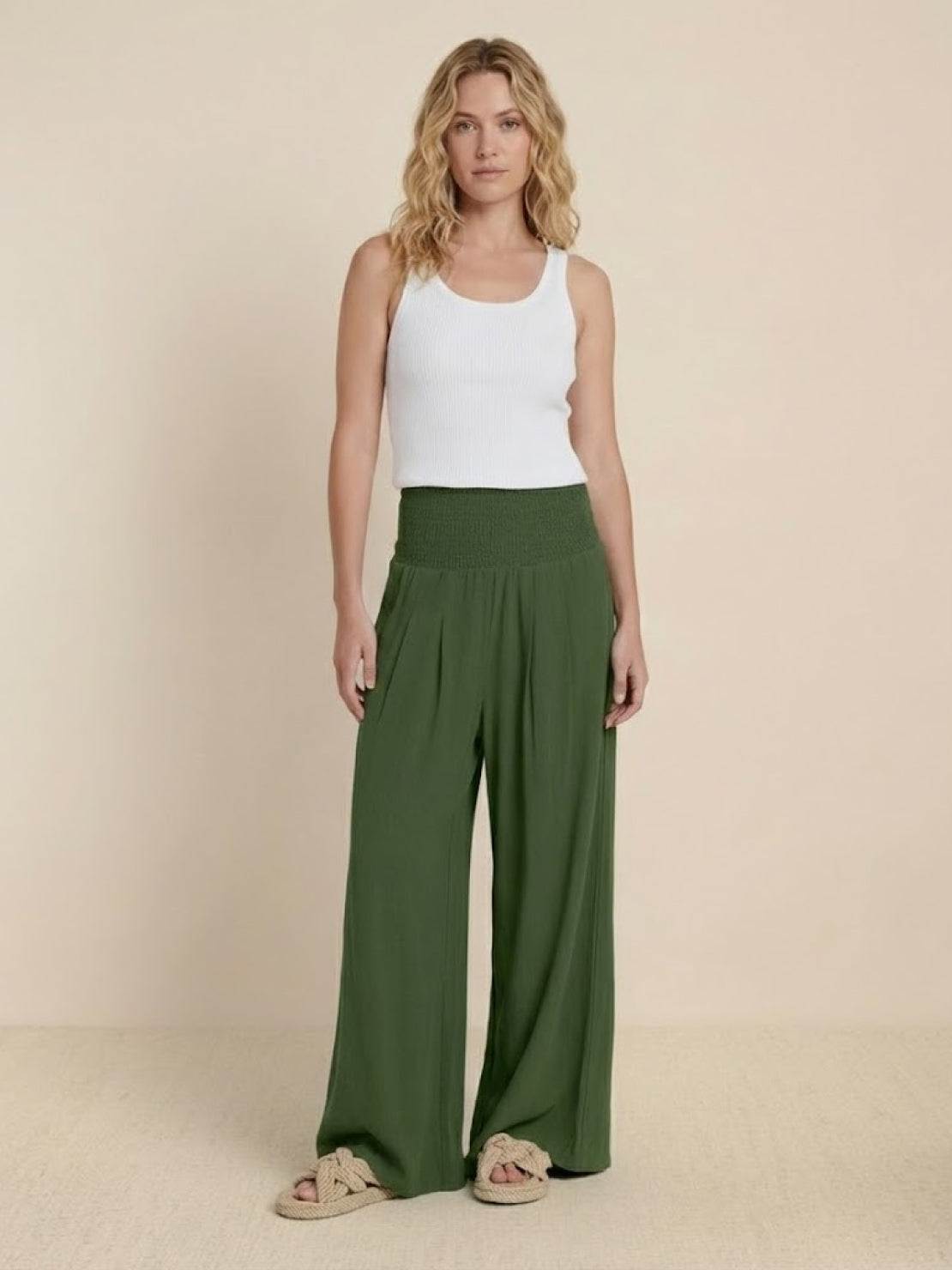 Sharnie | Women's High Waist Wide Leg Pants Smocked Waistband