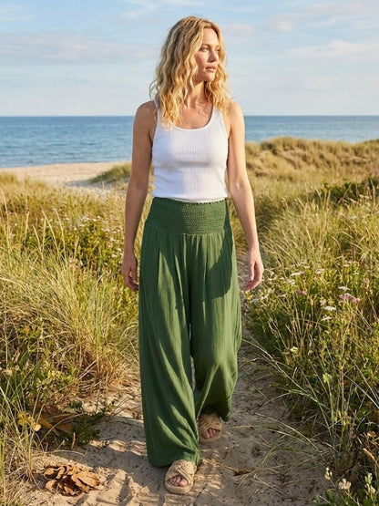Sharnie | Women's High Waist Wide Leg Pants Smocked Waistband