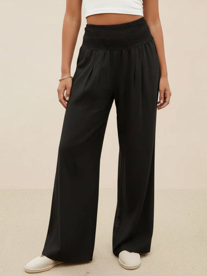 Sharnie | Women's High Waist Wide Leg Pants Smocked Waistband