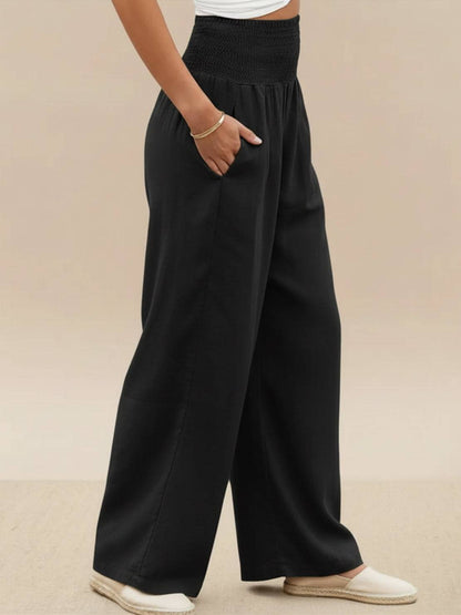 Sharnie | Women's High Waist Wide Leg Pants Smocked Waistband