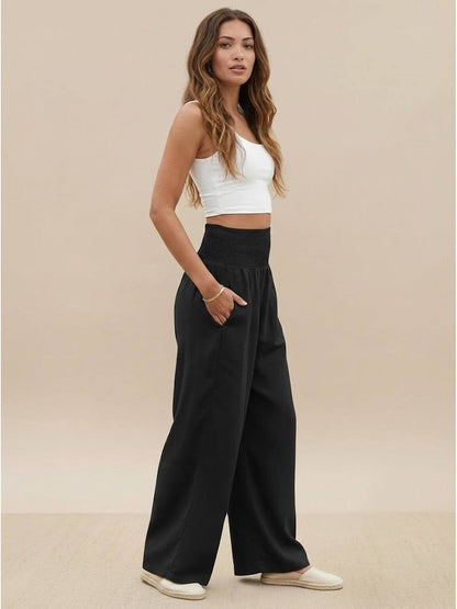 Sharnie | Women's High Waist Wide Leg Pants Smocked Waistband