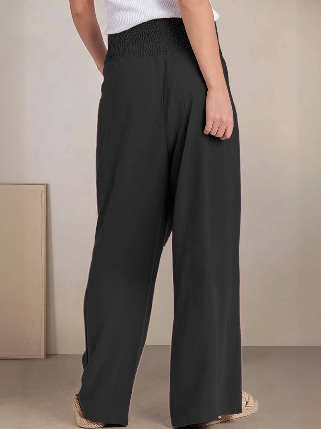 Sharnie | Women's High Waist Wide Leg Pants Smocked Waistband