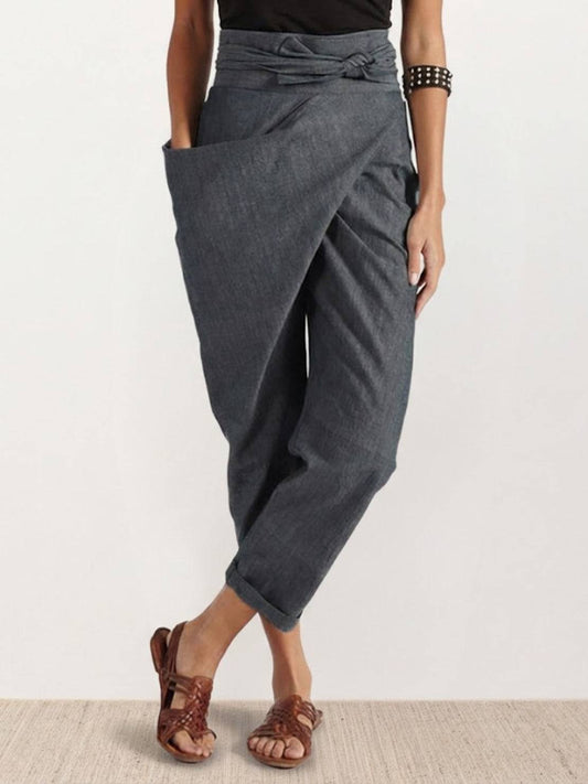 Stephanie™ | Women's High Waist Wrap Front Cropped Tapered Pants