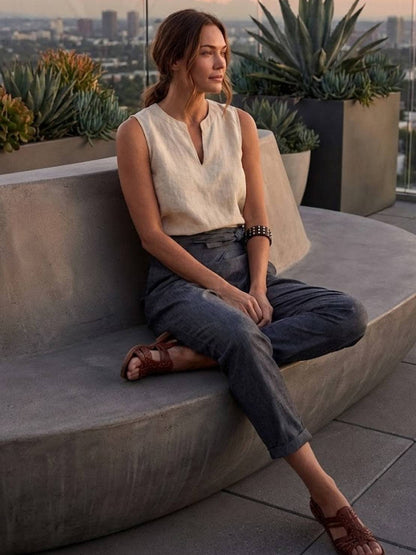 Stephanie™ | Women's High Waist Wrap Front Cropped Tapered Pants